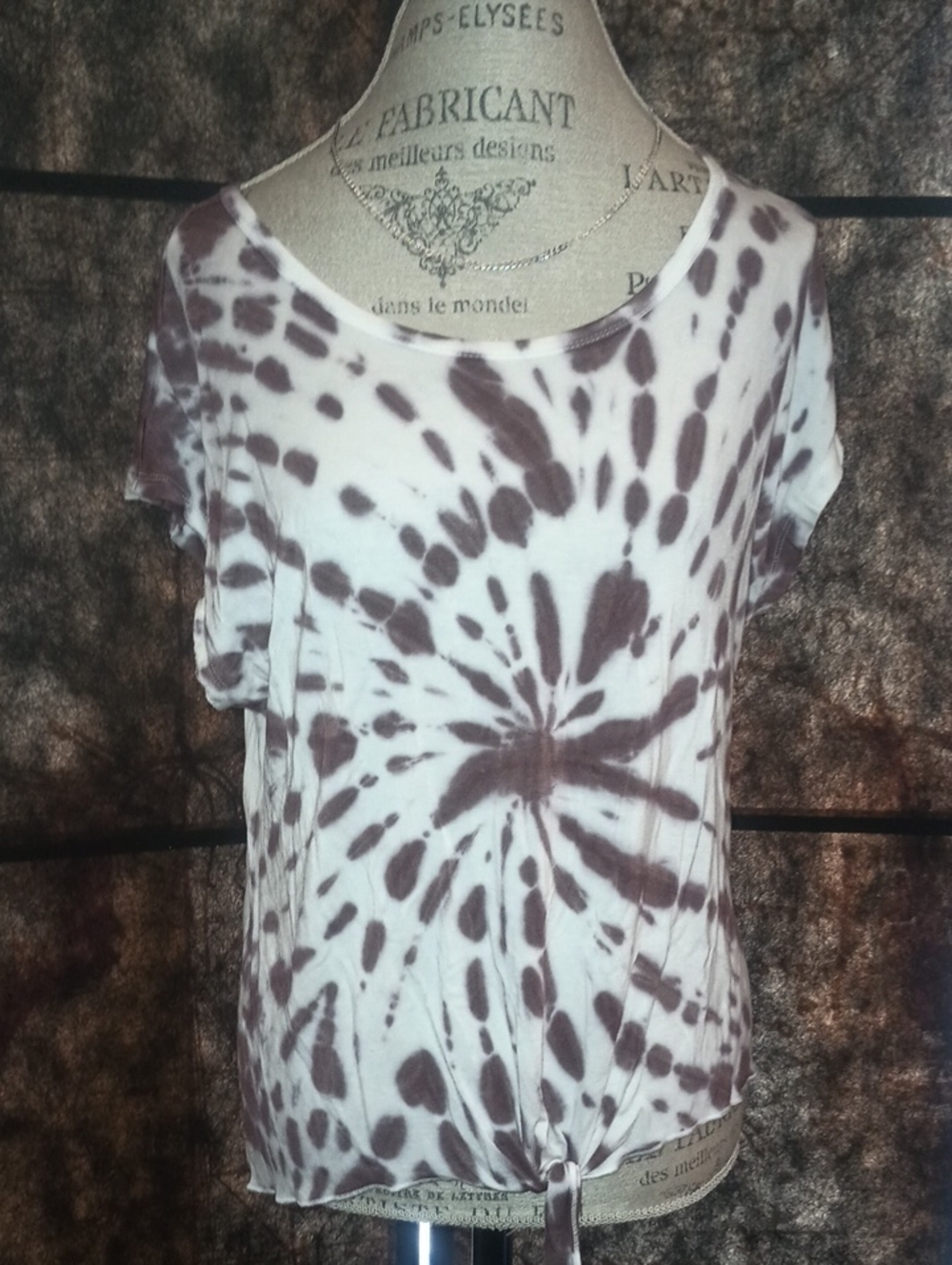 Nanette Lepore White and Brown Tie-Dye Short Sleeve Top